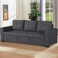 Natural Wood and linen Sofa Bed - grey