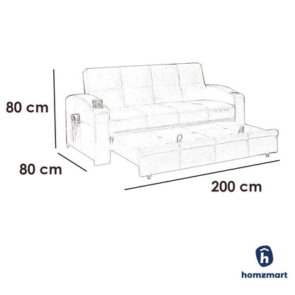 Natural Wood and Velvet Sofa Bed - brown