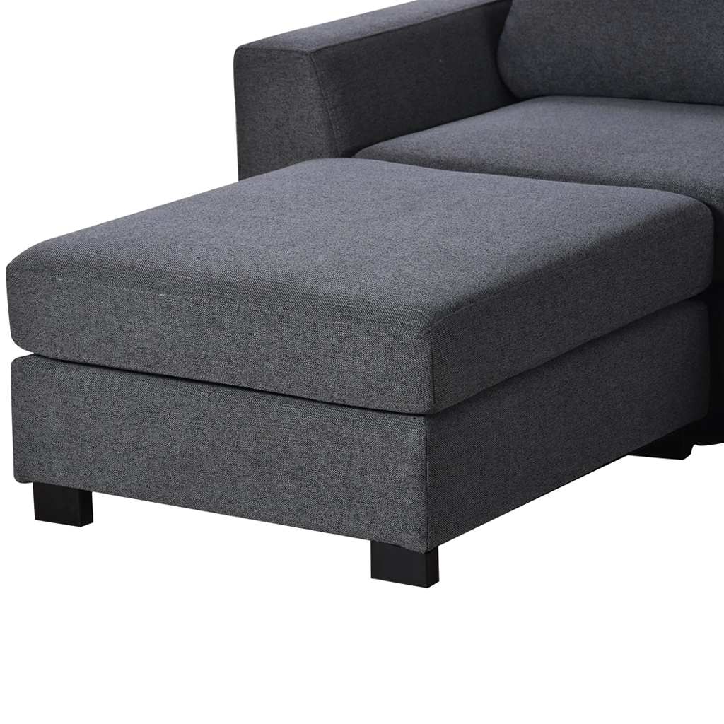 Natural Wood  and Linen Fabric U-Shape Sofa - Grey