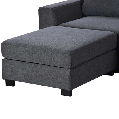 Natural Wood  and Linen Fabric U-Shape Sofa - Grey