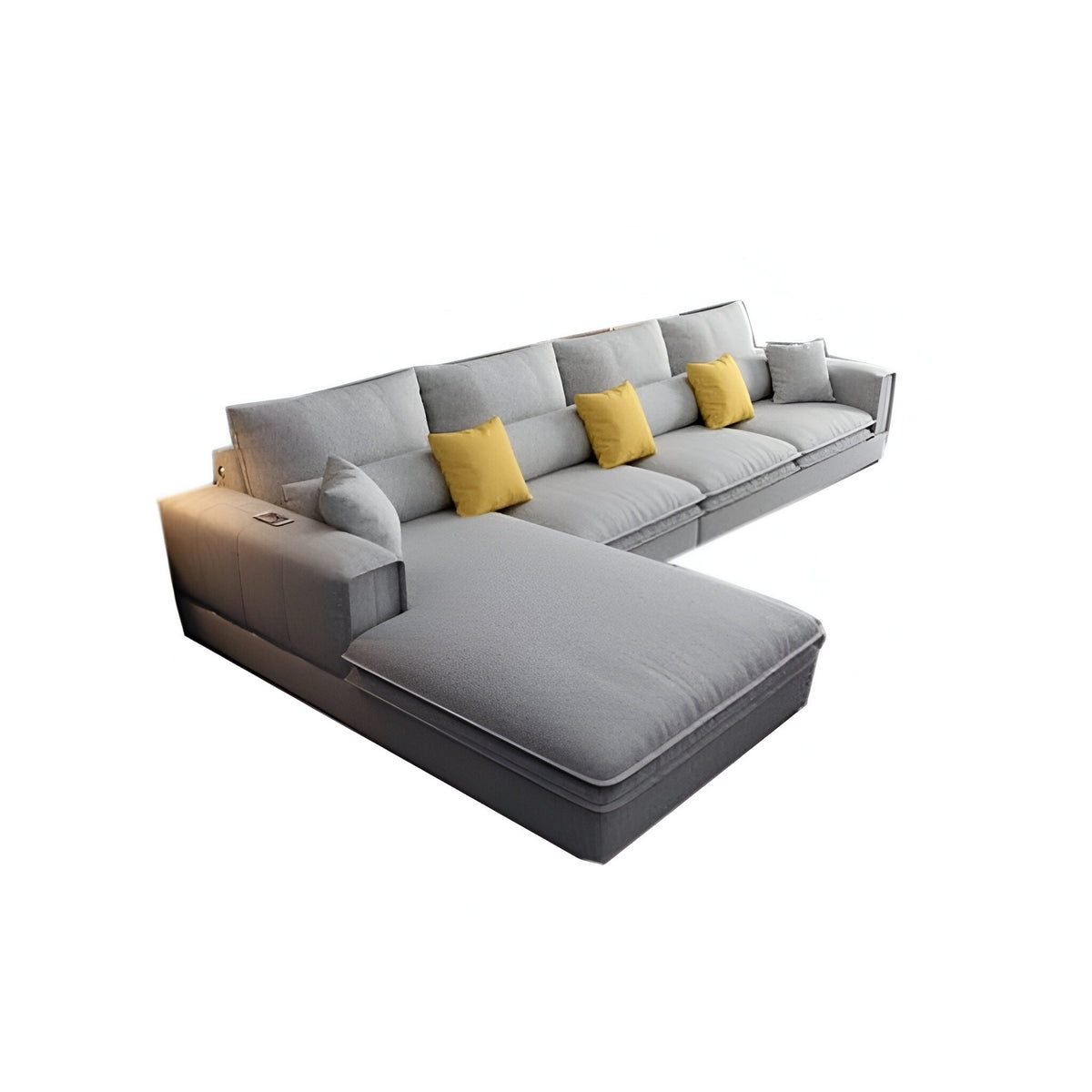 Natural Wood and Linen Fabric L-Shape Sofa - Grey