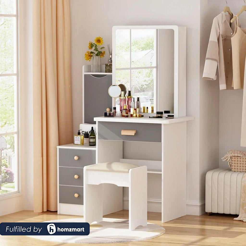 European Union Wood Makeup Vanity White and Grey - 146x110x40 cm