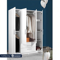 European Union Wood Wardrobe 3 Shelves - White - 210×140×45 Cm