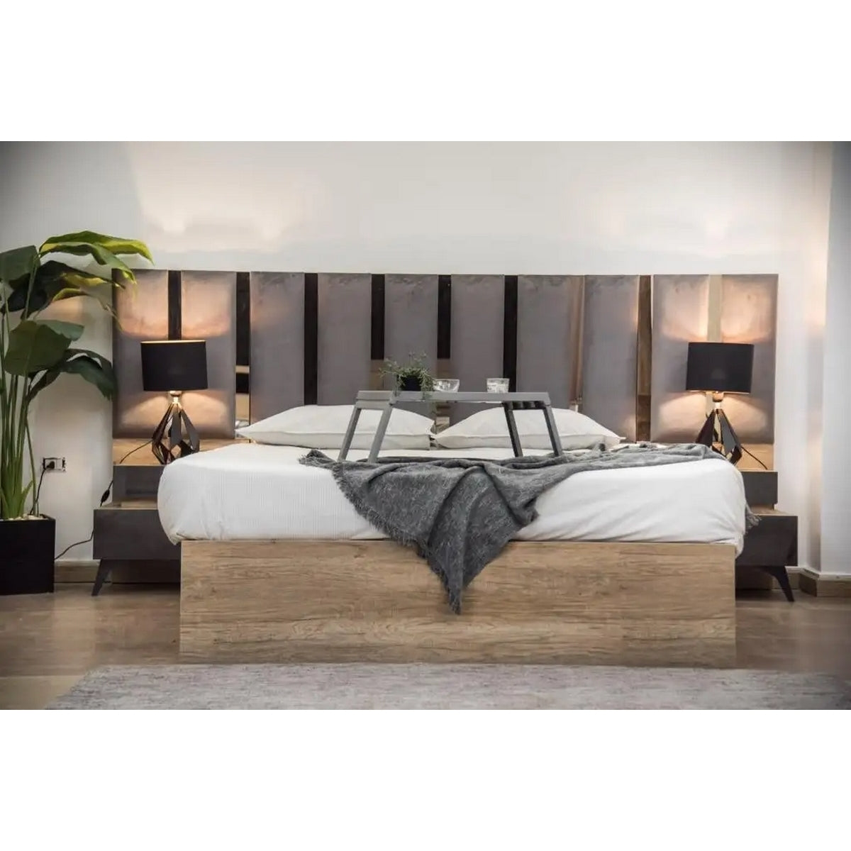 European Union Wood Bedroom Sets 5 pieces - Brown and Grey