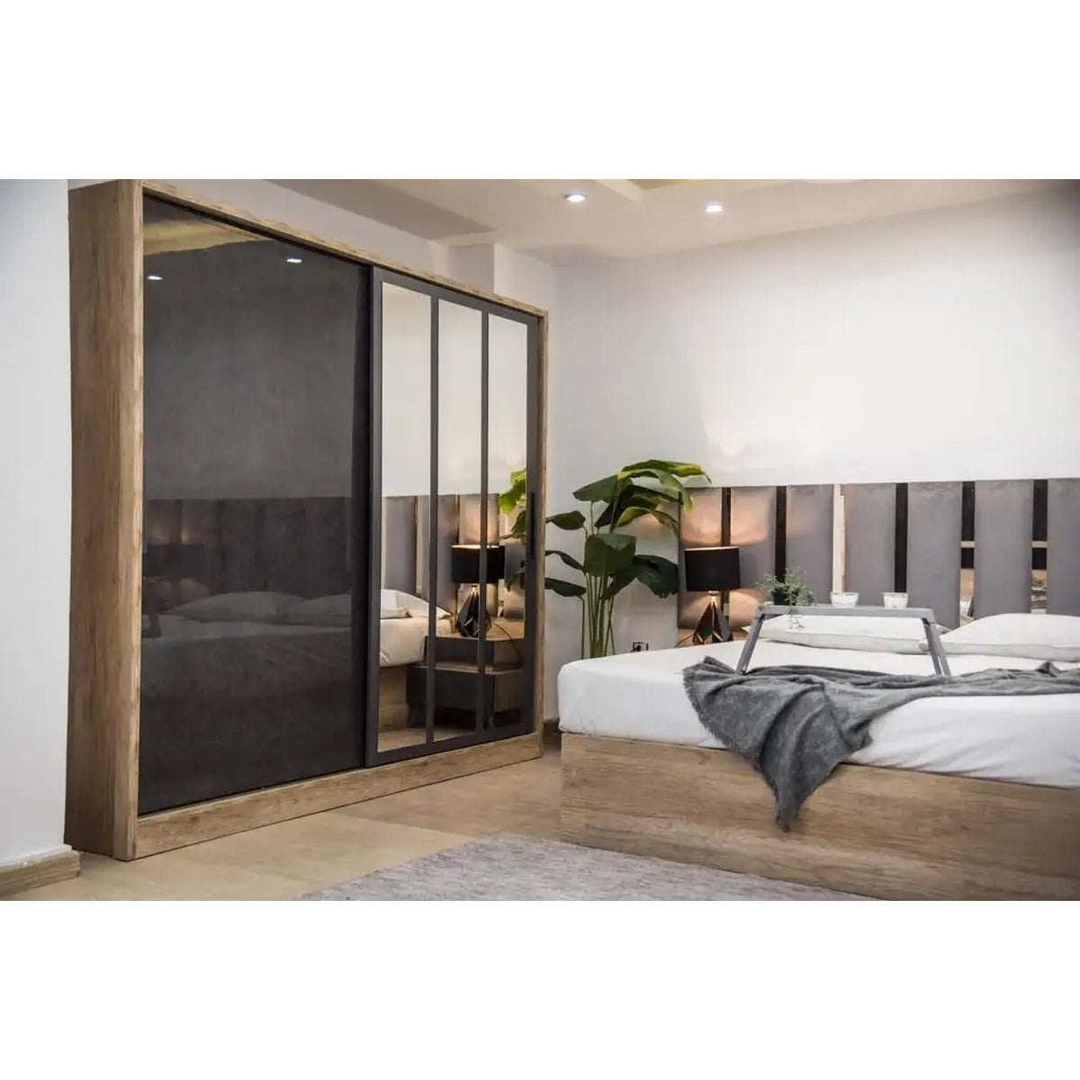 European Union Wood Bedroom Sets 5 pieces - Brown and Grey