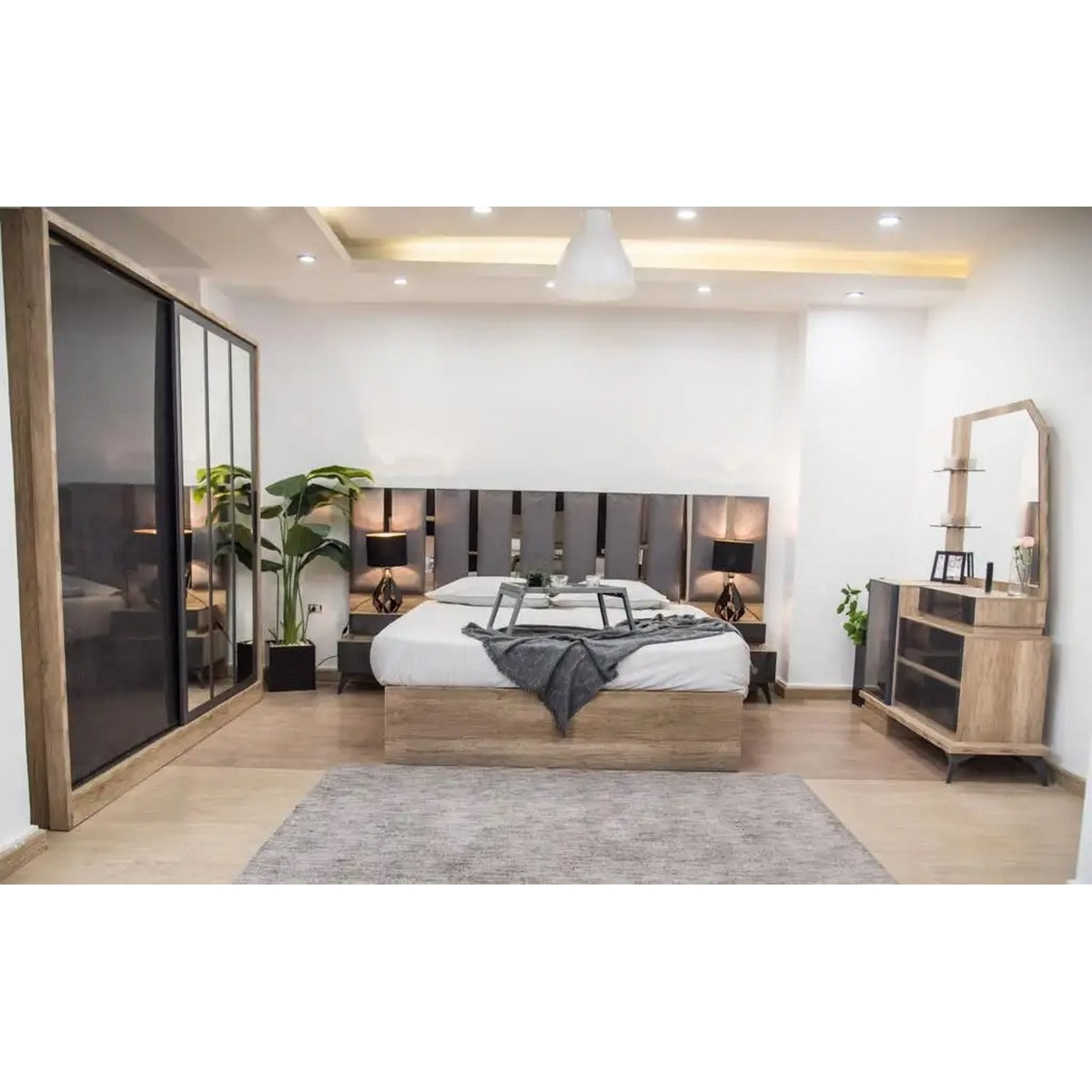 European Union Wood Bedroom Sets 5 pieces - Brown and Grey