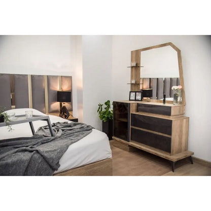 European Union Wood Bedroom Sets 5 pieces - Brown and Grey