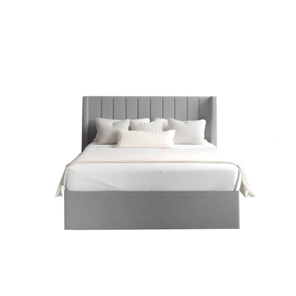 Natural wood and European union wood and Velvet Fabric Single Bed 120x120x195 cm - Grey