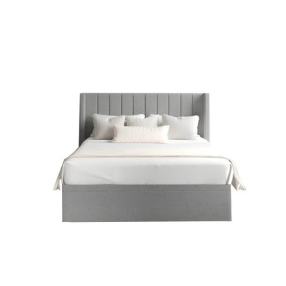 Natural wood and European union wood and Velvet Fabric Queen Bed 120x150x195 cm - Grey