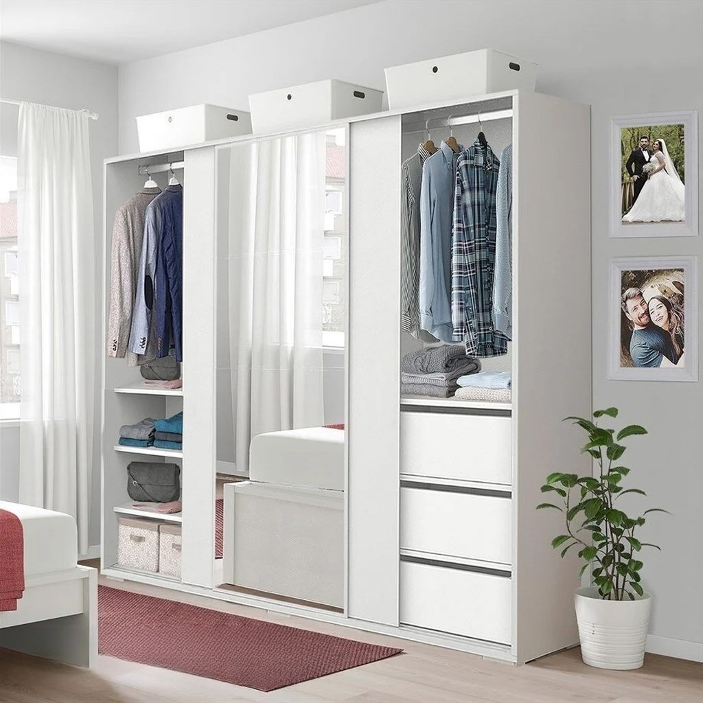 European Union Wood Wardrobe 3 Shutters White - 180x180x60 cm