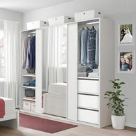 European Union Wood Wardrobe 3 Shutters White - 180x180x60 cm