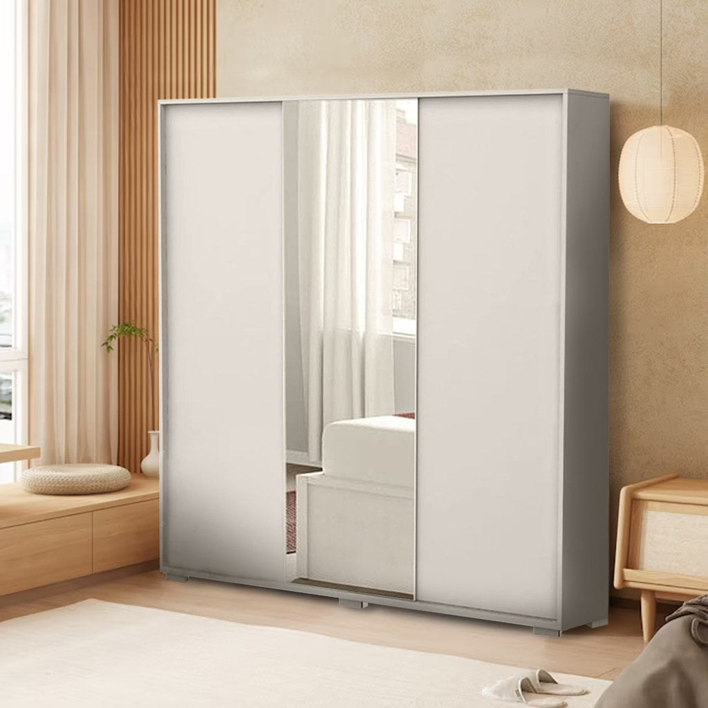 European Union Wood Wardrobe 3 Shutters White - 180x180x60 cm