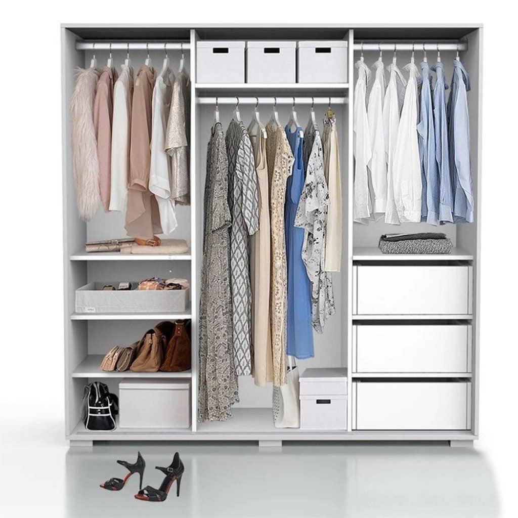 European Union Wood Wardrobe 3 Shutters White - 180x180x60 cm