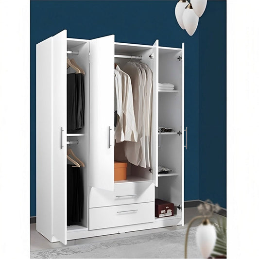 European Union Wood Wardrobe 4 Shutters White - 200x160x50 cm