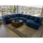 Natural Wood and Linen fabric U-Shape Sofa - Blue