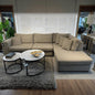 Natural Wood and Linen L-Shape Sofa - Beige
