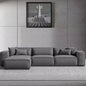 Natural Wood and Linen Fabric L-Shape Sofa - Grey
