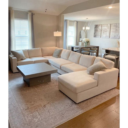 Natural Wood and Linen U-Shape Sofa - Beige