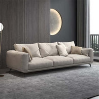 Natural Wood and Velvet Fabric 3 Seater Sofa - Beige