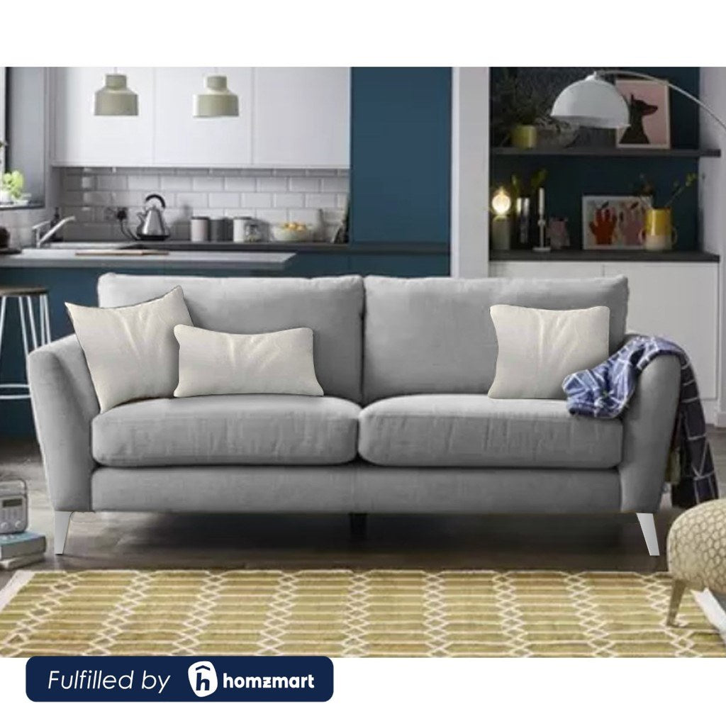 Natural Wood and Velvet Fabric 2 Seater Sofa - Grey