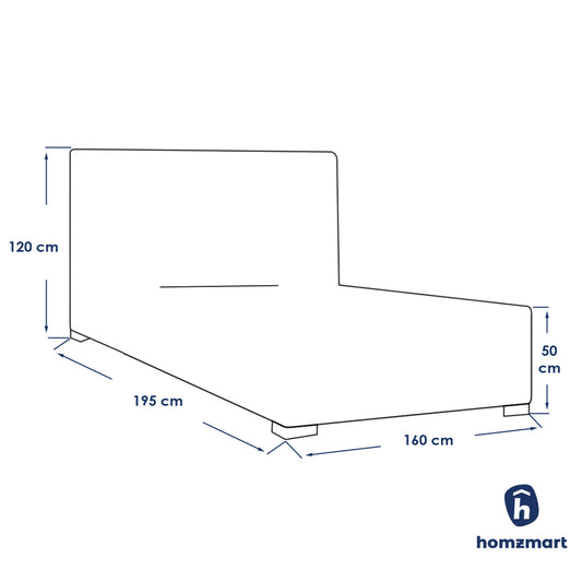 MDF and Velvet King Bed 160×195×120 cm - Grey