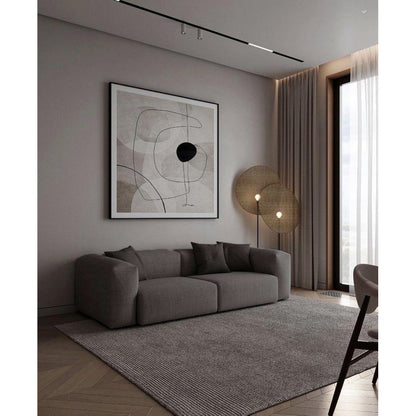 Natural Wood and Linen Wood 2 Seater Sofa - Dark Grey