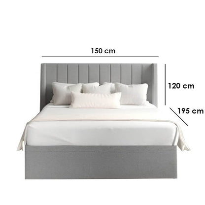 Natural wood and European union wood and Velvet Fabric Queen Bed 120x150x195 cm - Grey