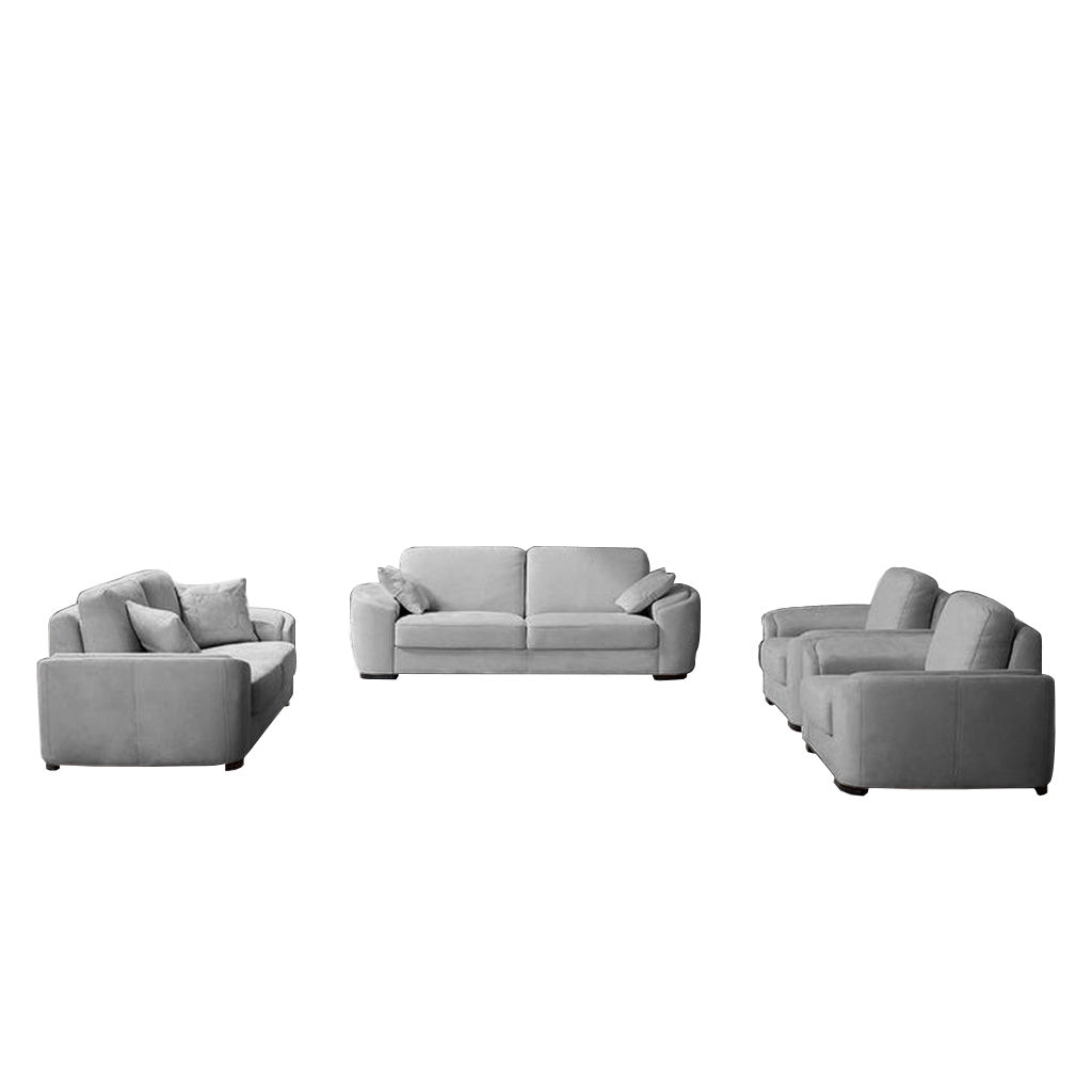 Natural Wood and Velvet Living Room 4 Pieces - Grey