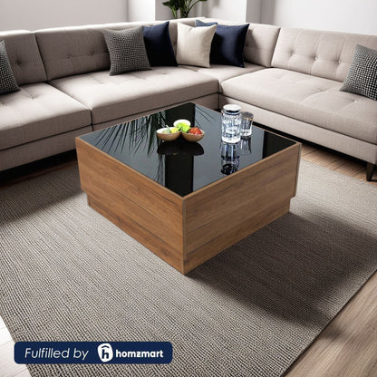 European Union Wood and Glass Center Table Brown - 80x80x40 cm