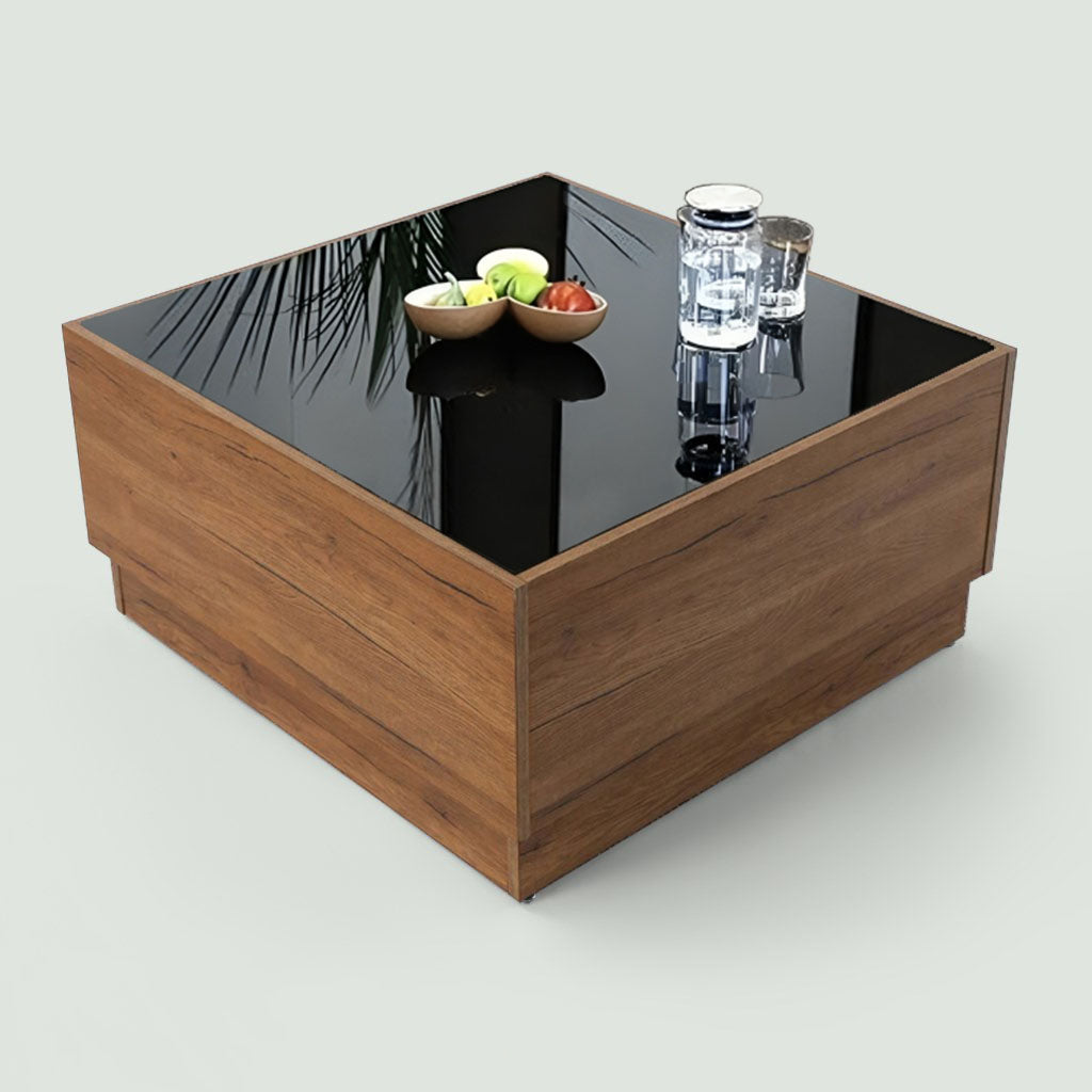 European Union Wood and Glass Center Table Brown - 80x80x40 cm