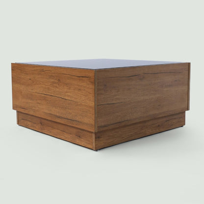 European Union Wood and Glass Center Table Brown - 80x80x40 cm