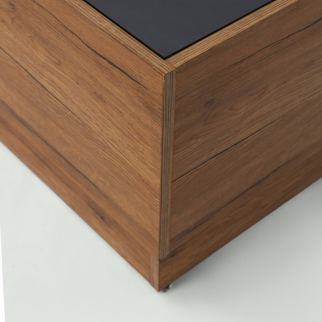 European Union Wood and Glass Center Table Brown - 80x80x40 cm