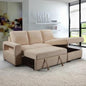 Natural Wood and Linen Fabric L-Shape Sofa - Beige
