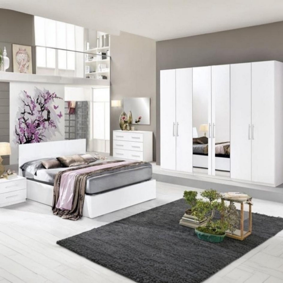 European Union Wood Bedroom Set 5 pieces - White