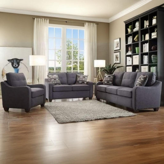 Natural Wood and Linen Modern Living Room 3 pieces - Grey