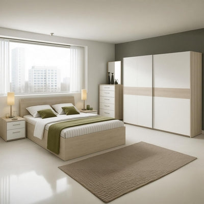 European Union Wood Bedroom 6 Pieces - Beige and White