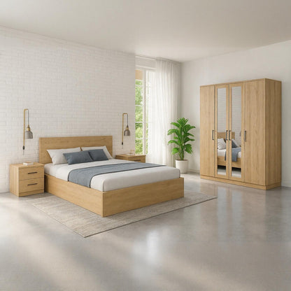 European Union Wood Bedroom 4 Pieces - Beige