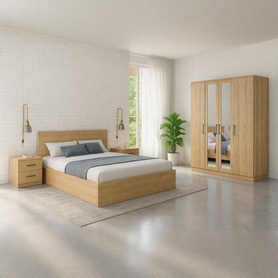 European Union Wood Bedroom 4 Pieces - Beige