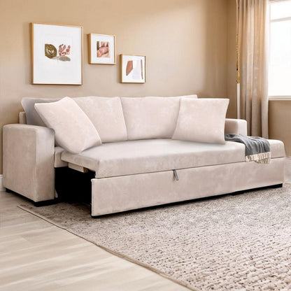 Natural wood and Linen Sofa Bed - Off-white