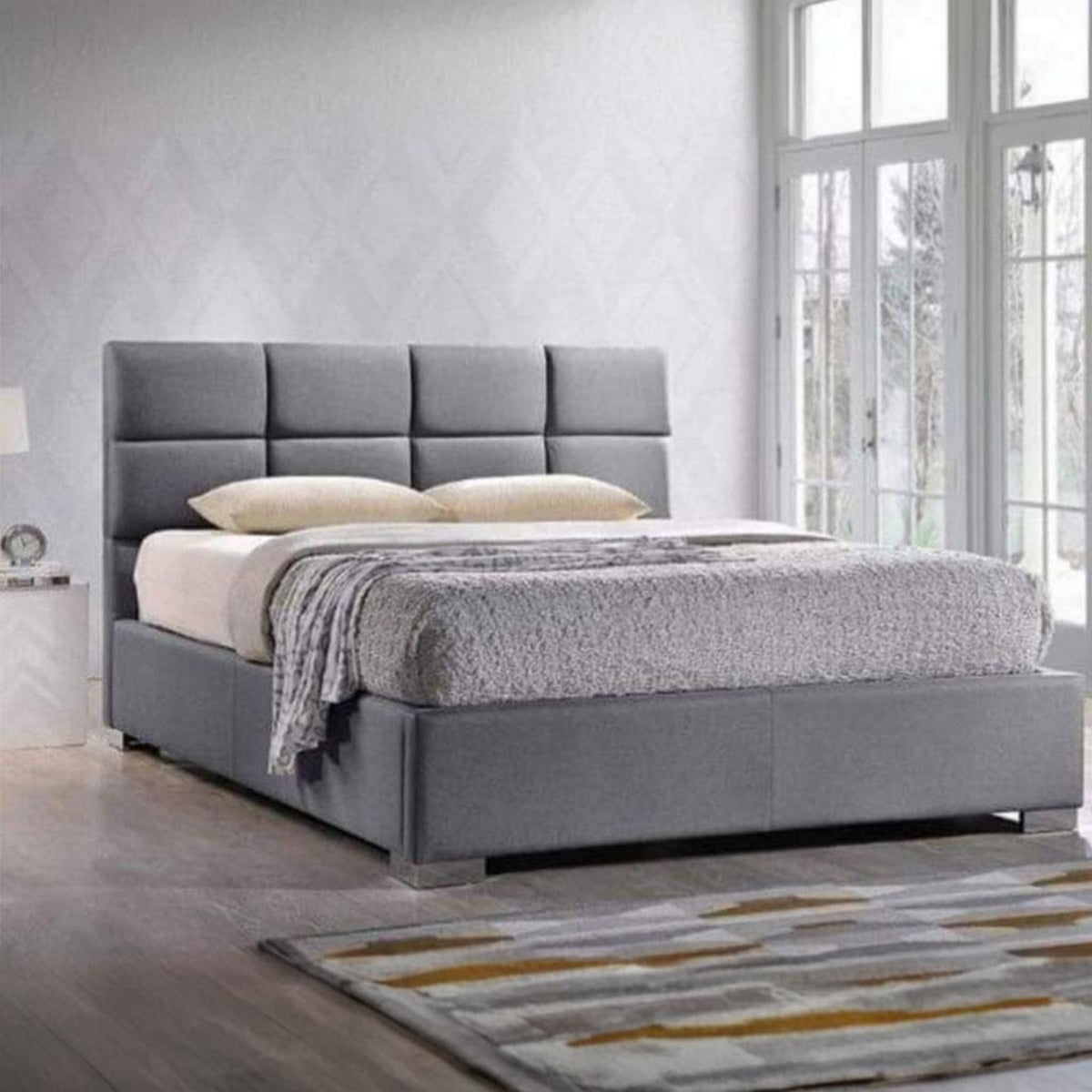 Natural wood and European union wood and Hummer Fabric Single Bed 120x120x195 cm - Grey