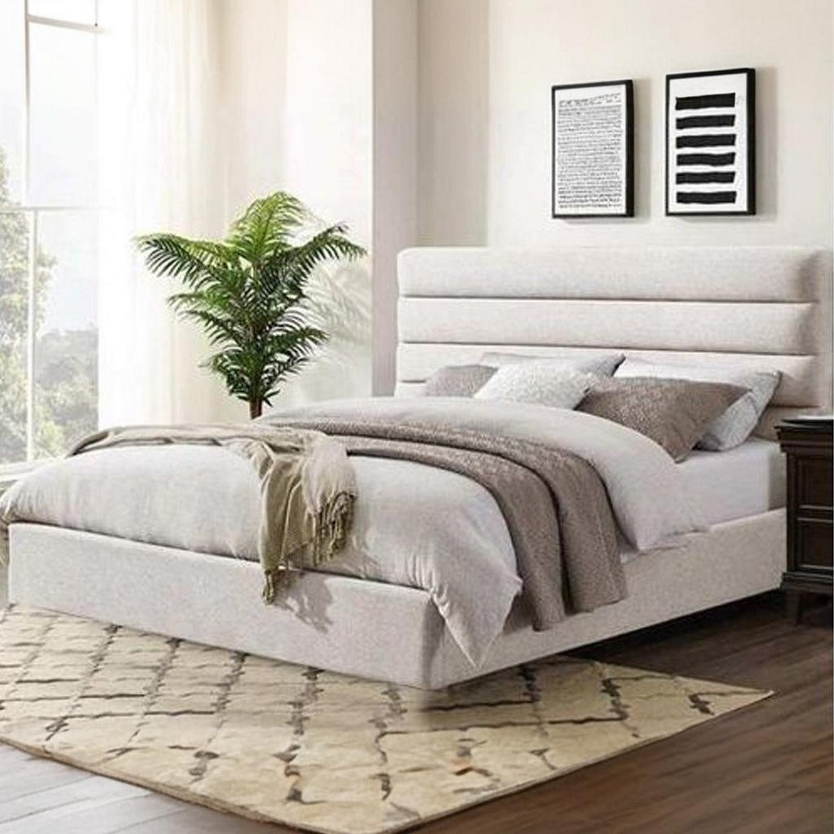 Natural wood and European union wood and Velvet Fabric Single Bed 120x120x195 cm - Off White