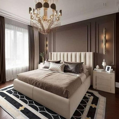 MDF and Velvet Fabric King Bed 120x195x160 cm - Beige