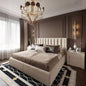 MDF wood and Velvet Fabric Super King Bed 180x195x120 cm - Beige