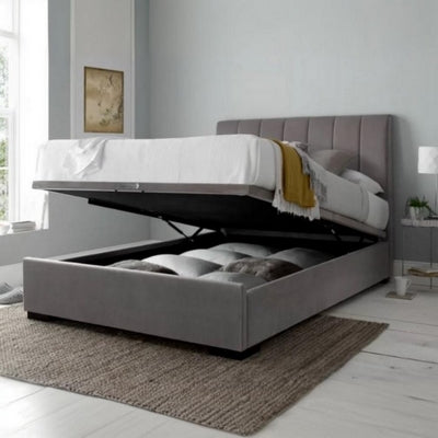 Natural Wood and Velvet Fabric King Bed 120×160×200 cm - Grey