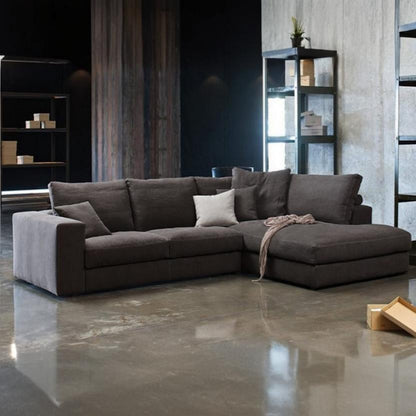 Natural Wood and Linen Wodd L-Shape Sofa - Grey