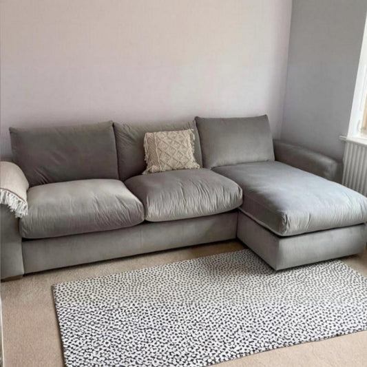 Natural Wood and Velvet L-Shape Sofa - Grey