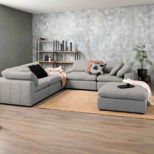Natural Wood and Linen Modern Living Room - Light Grey