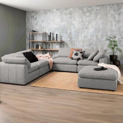 Natural Wood and Linen Modern Living Room - Light Grey