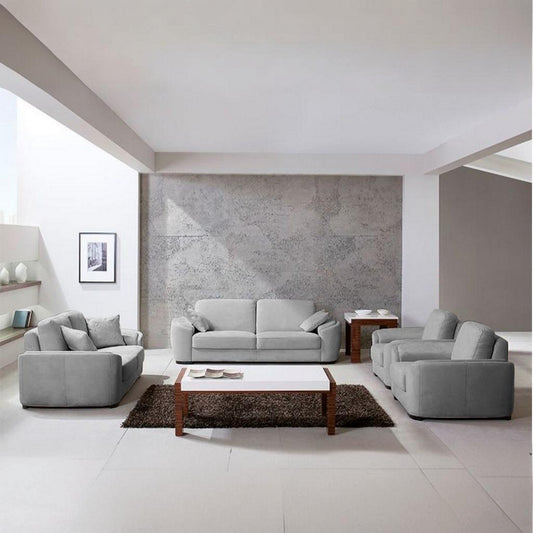 Natural Wood and Velvet Living Room 4 Pieces - Grey