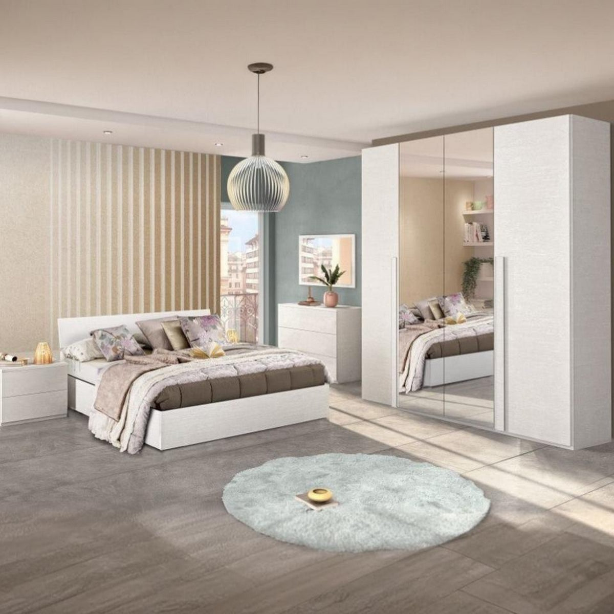 European Union Wood Bedroom set 5 Pieces - White